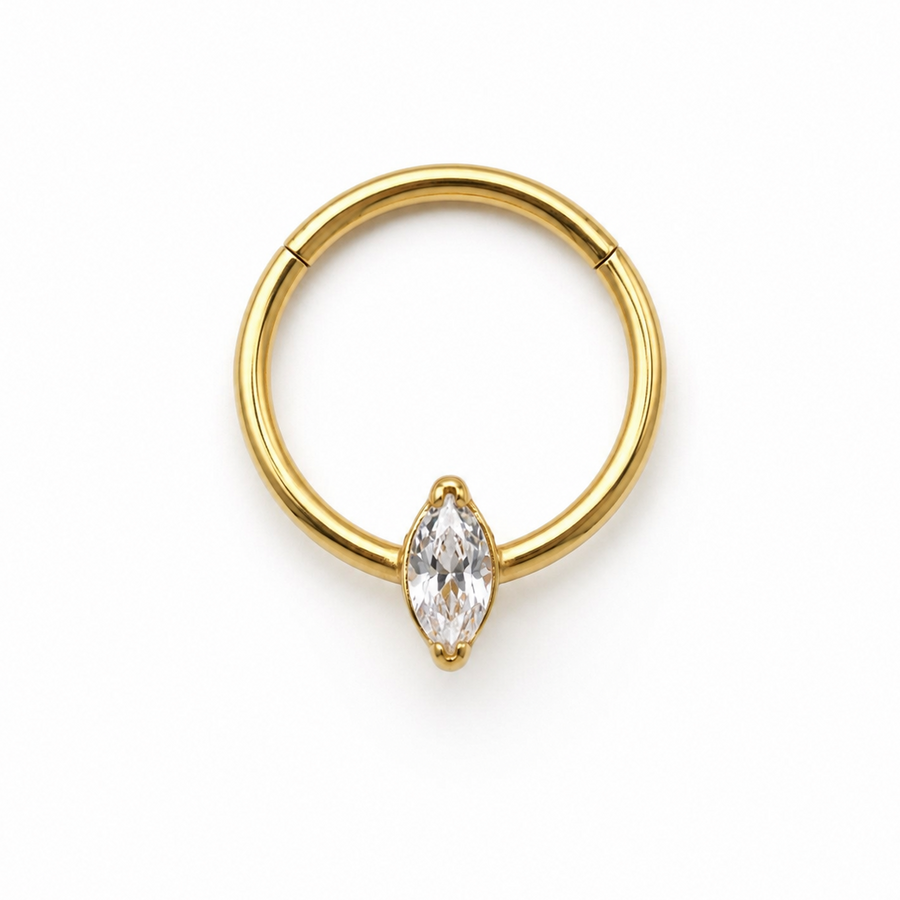Anneau clicker dore zircon marquise solitaire — miniature fond blanc