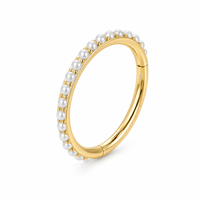 Anneau clicker dore micro-perles blanches contour complet — miniature fond blanc