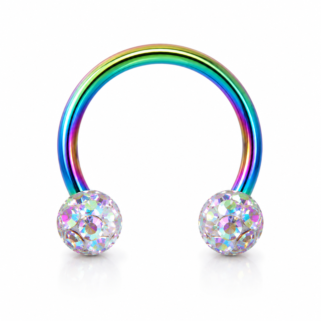 Fer a cheval multicolore 2 boules cristal arc-en-ciel — miniature fond blanc