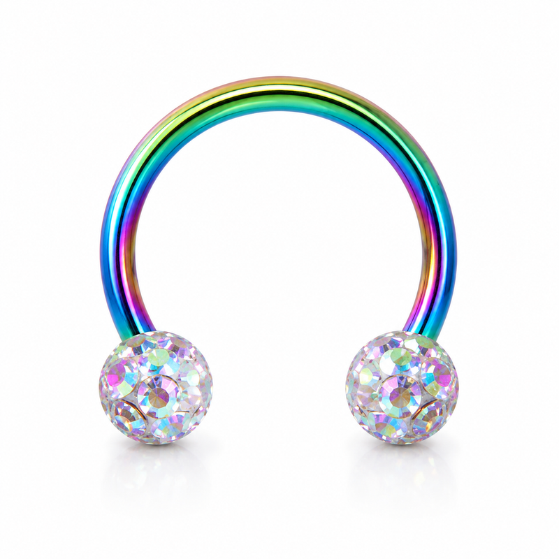 Fer a cheval multicolore 2 boules cristal arc-en-ciel — miniature fond blanc