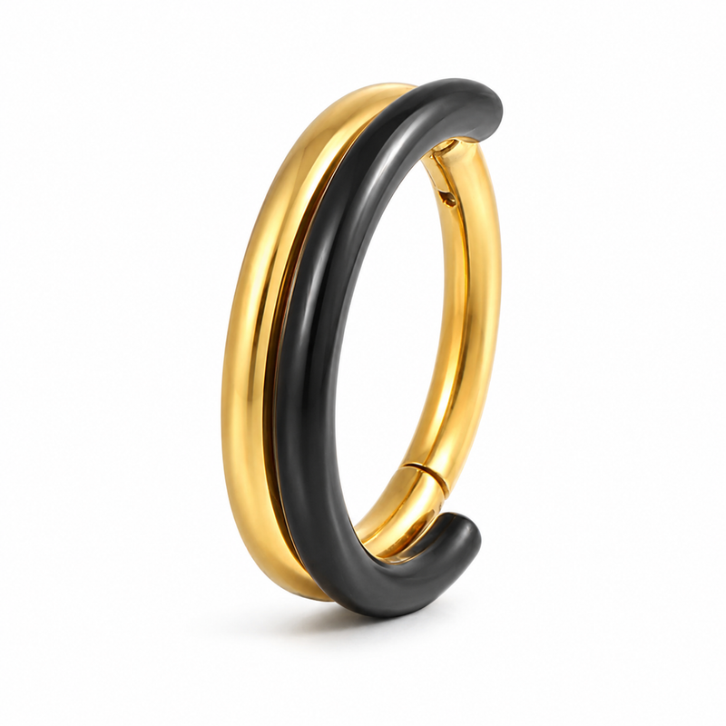 Anneau double clicker bicolore dore et noir — miniature fond blanc