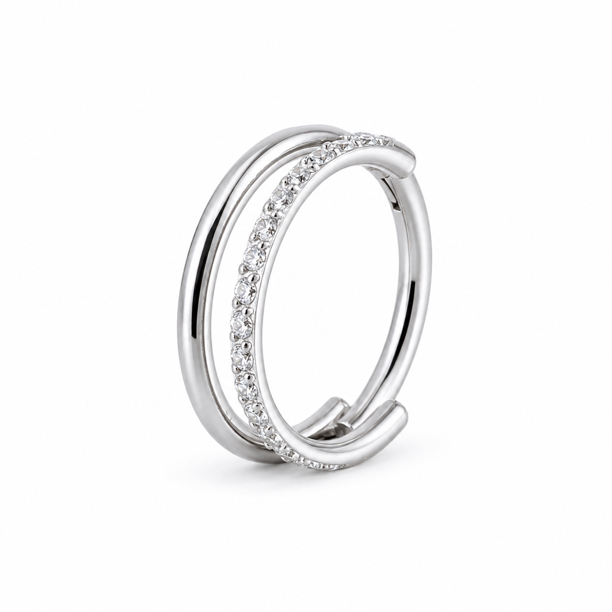 Anneau double argente lisse et pave zircons — miniature fond blanc