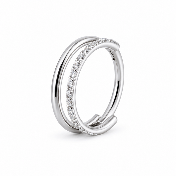 Anneau double argente lisse et pave zircons — miniature fond blanc