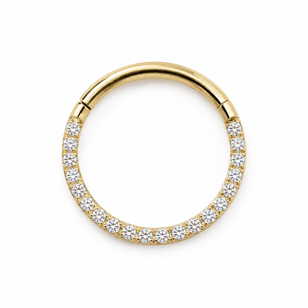 Anneau clicker dore demi-arc pave zircons blancs — miniature fond blanc