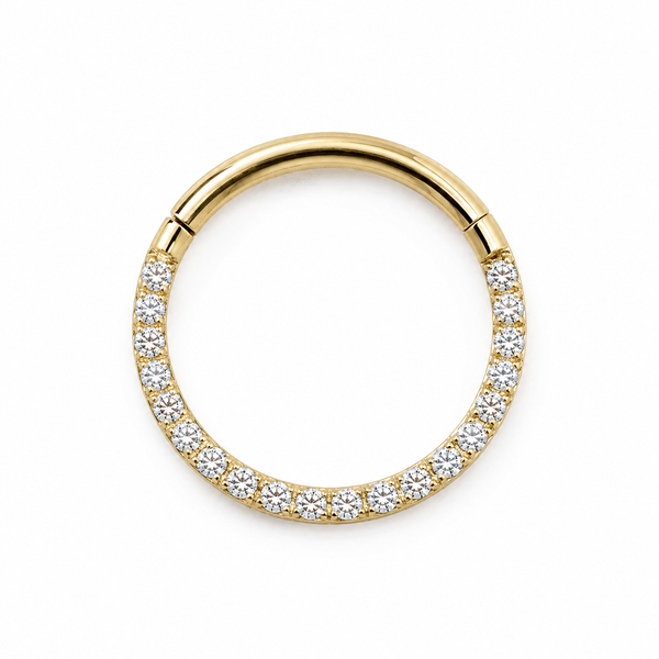 Anneau clicker dore demi-arc pave zircons blancs — miniature fond blanc