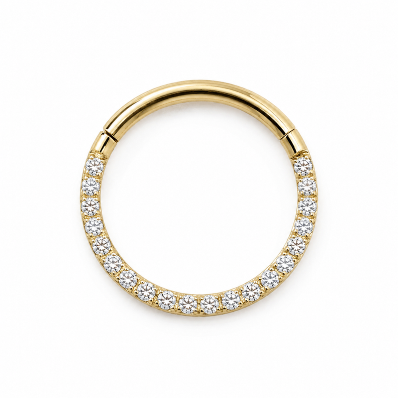 Anneau clicker dore demi-arc pave zircons blancs — miniature fond blanc