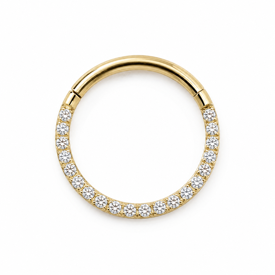 Anneau clicker dore demi-arc pave zircons blancs — miniature fond blanc