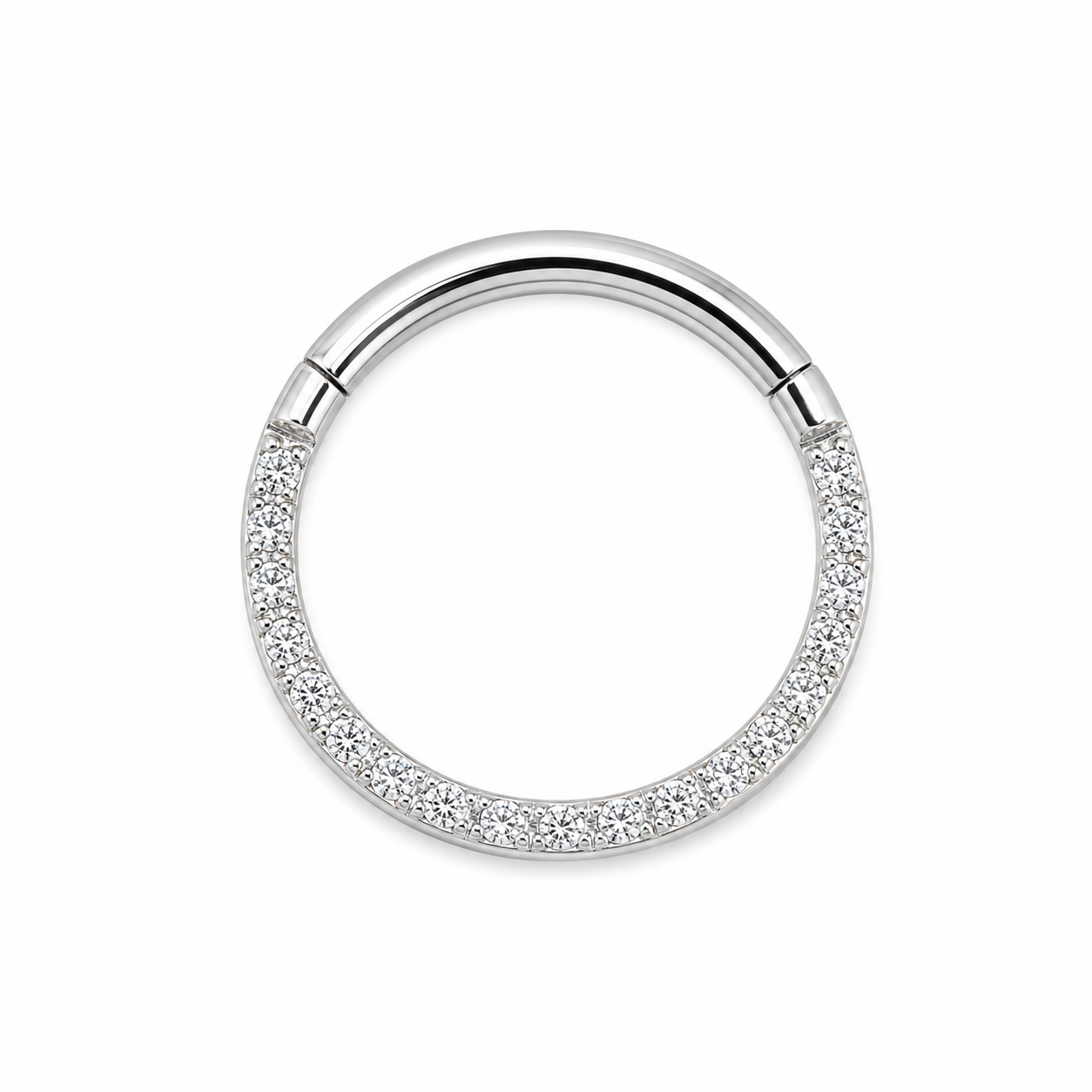 Anneau clicker argente demi-arc pave zircons blancs — miniature fond blanc