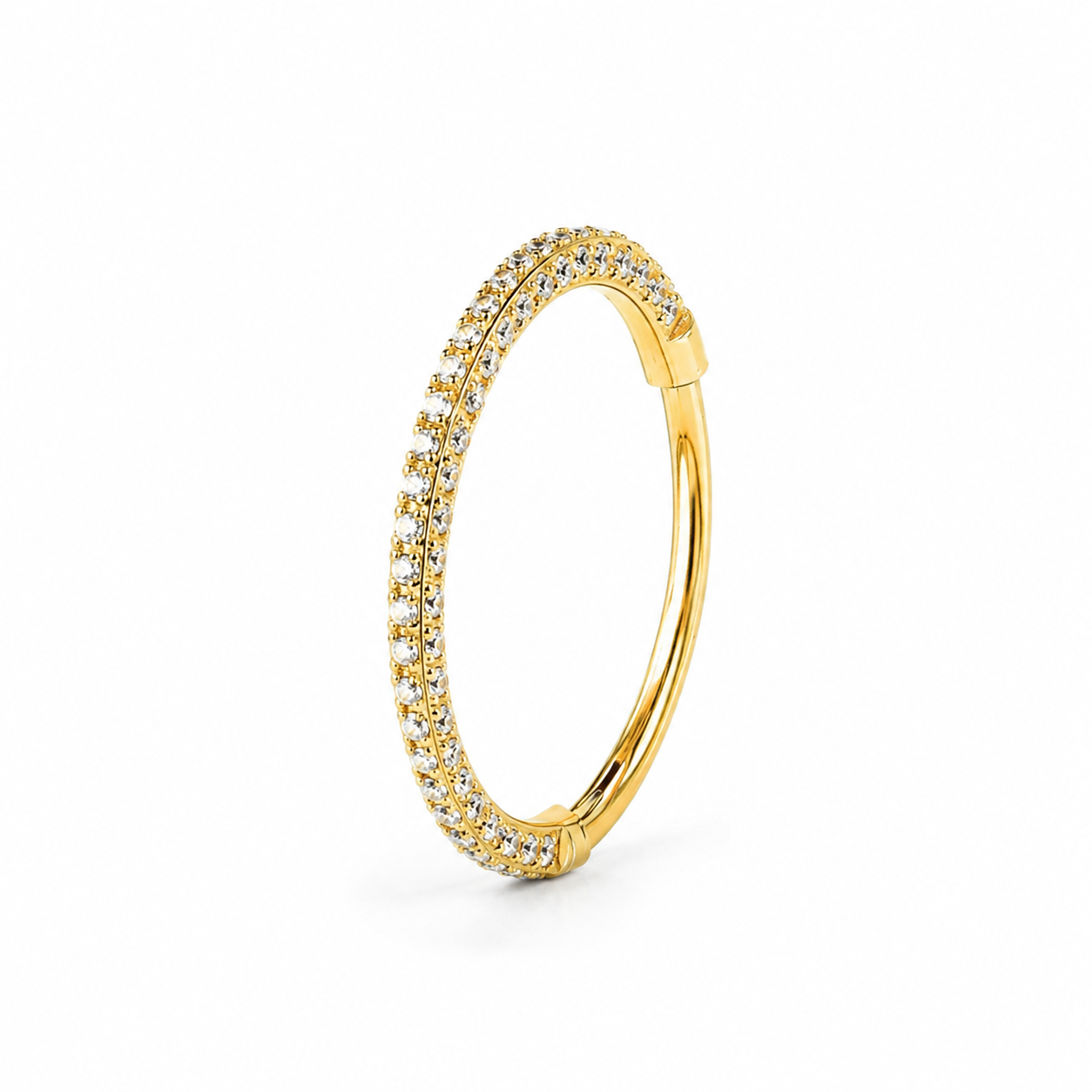 Anneau clicker fin dore 2 rangs micro-zircons pave complet — miniature fond blanc