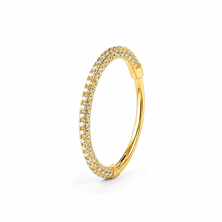 Anneau clicker fin dore 2 rangs micro-zircons pave complet — miniature fond blanc