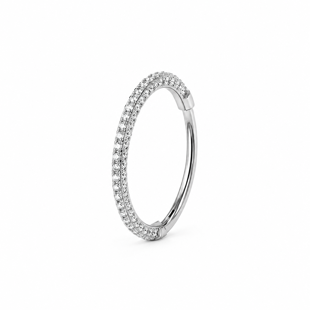 Anneau clicker fin argente 2 rangs micro-zircons pave complet — miniature fond blanc