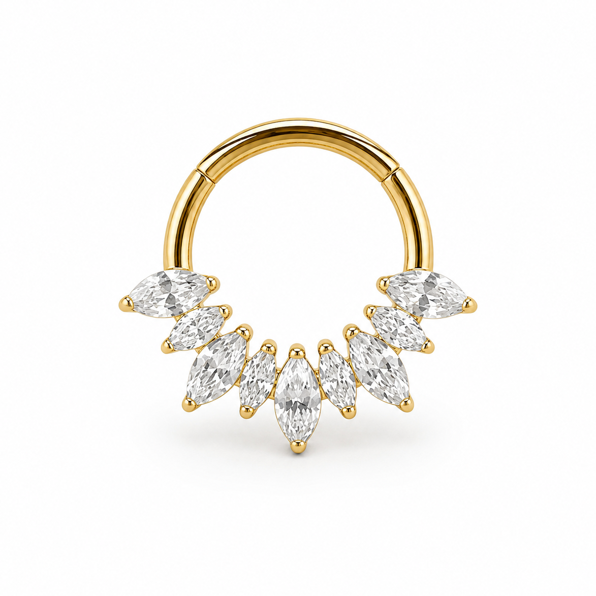 Anneau clicker dore 7 zircons marquise arc couronne — miniature fond blanc