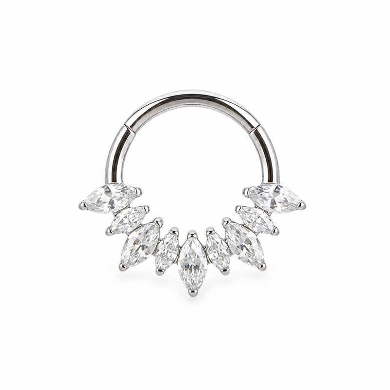 Anneau clicker argente 7 zircons marquise arc couronne — miniature fond blanc