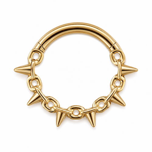 Anneau clicker dore 5 spikes pointes chaine maillons — miniature fond blanc