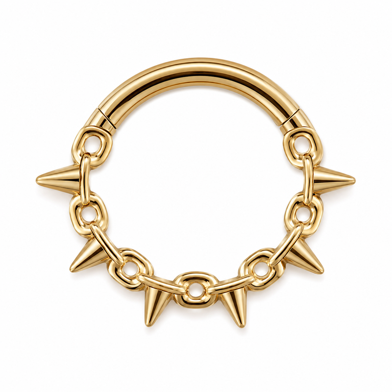 Anneau clicker dore 5 spikes pointes chaine maillons — miniature fond blanc