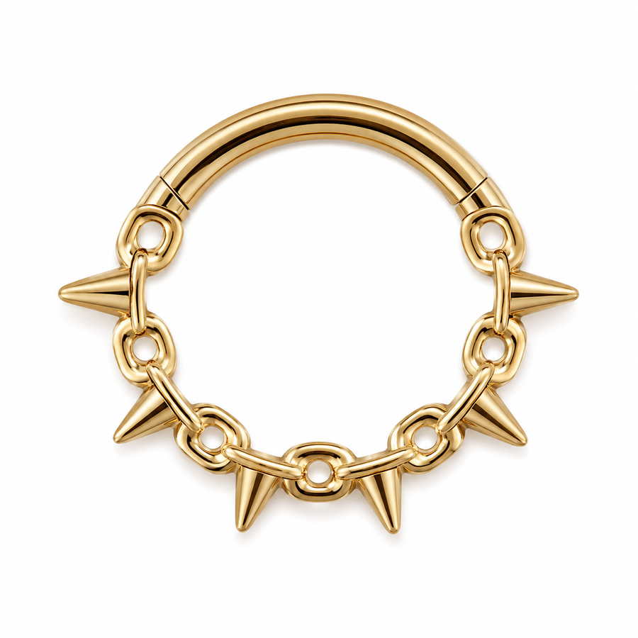 Anneau clicker dore 5 spikes pointes chaine maillons — miniature fond blanc
