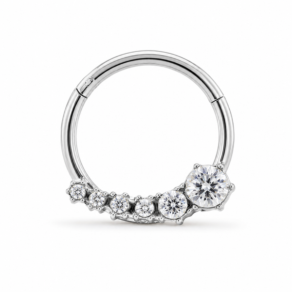 Anneau clicker argente demi-arc zircons progressifs blanc — miniature fond blanc