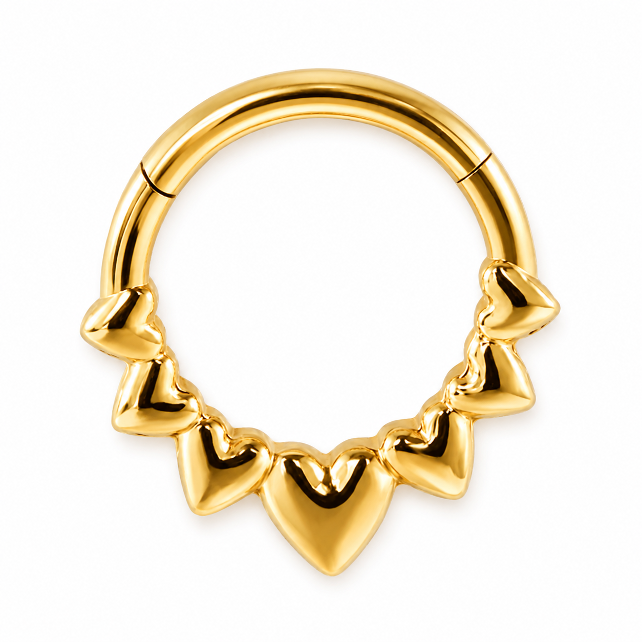 Anneau clicker dore 7 coeurs bouffants arc — miniature fond blanc