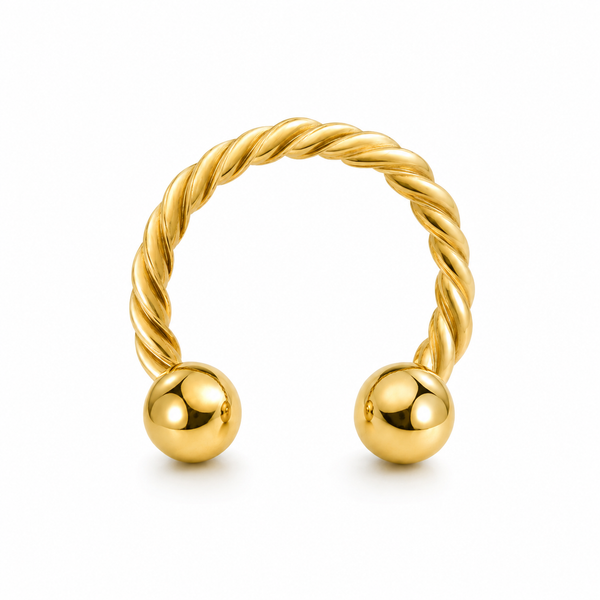 Fer a cheval dore torsade 2 boules — miniature fond blanc