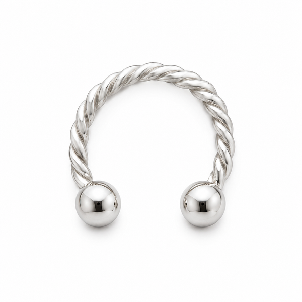 Fer a cheval argente torsade 2 boules — miniature fond blanc