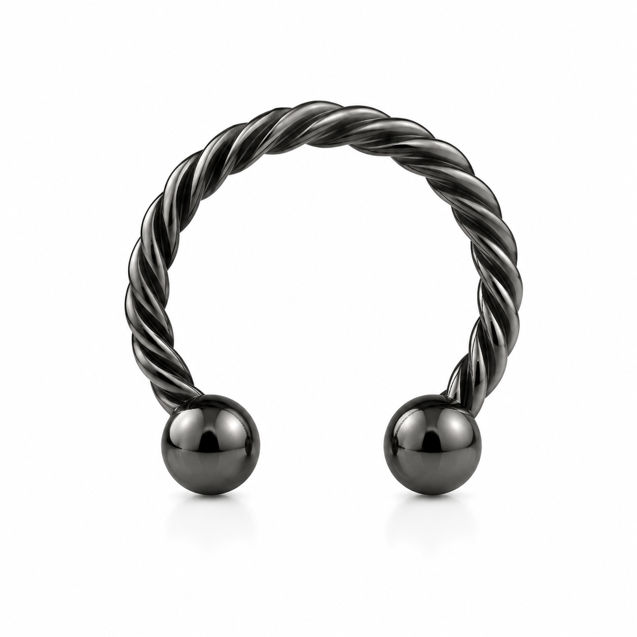 Fer a cheval noir PVD torsade 2 boules — miniature fond blanc