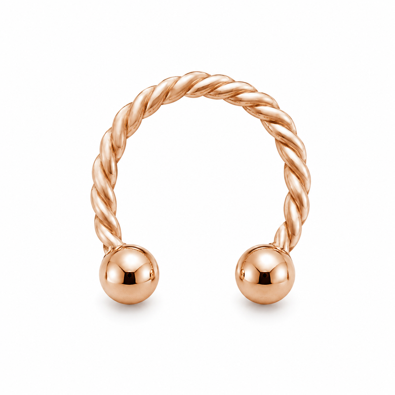 Fer a cheval or rose torsade 2 boules — miniature fond blanc