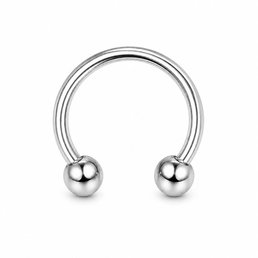 Fer a cheval septum argente 2 boules lisses — miniature fond blanc