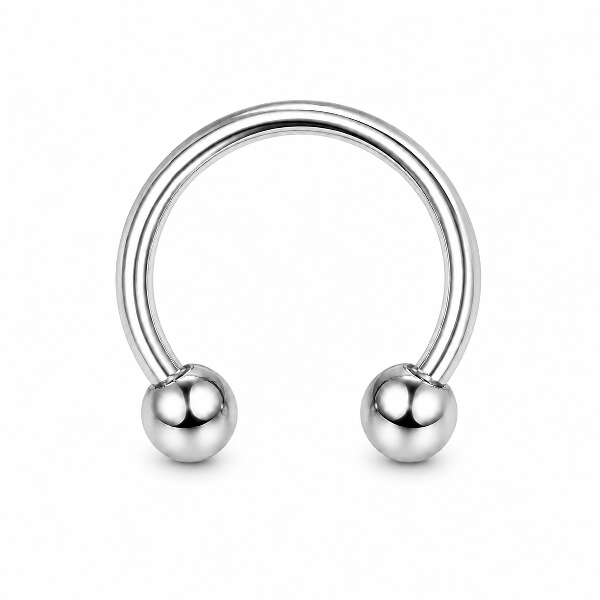 Fer a cheval septum argente 2 boules lisses — miniature fond blanc vue de face