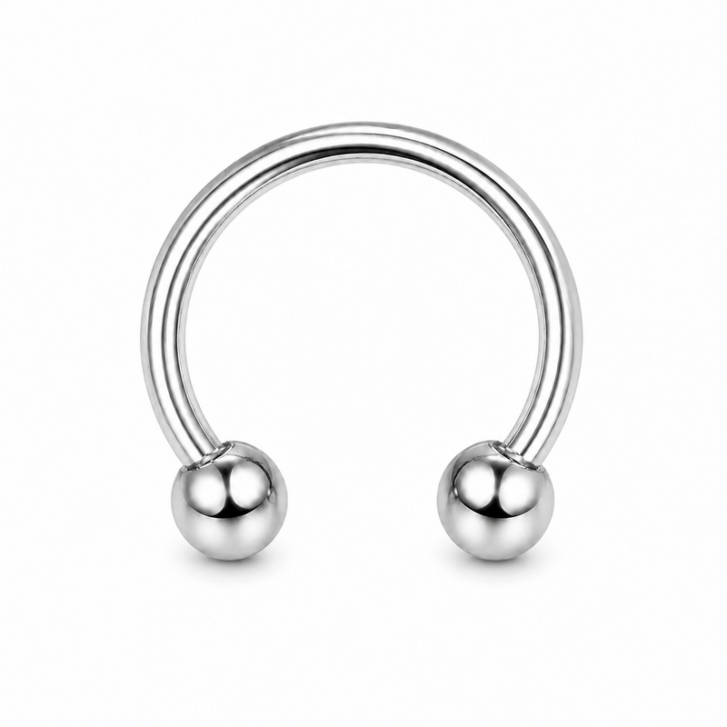 Fer a cheval septum argente 2 boules lisses — miniature fond blanc vue de face