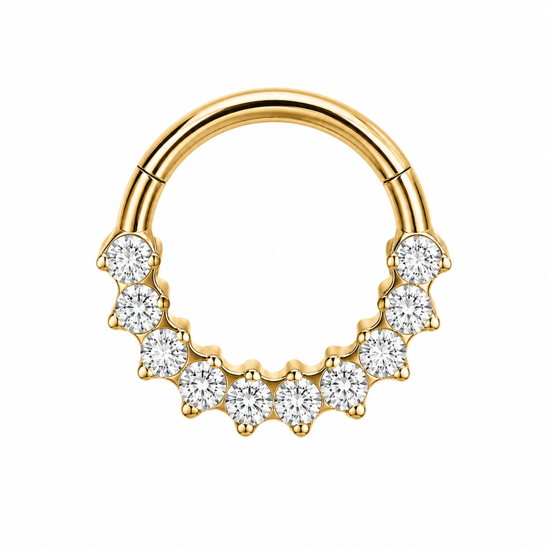 Anneau clicker dore 11 zircons blancs arc — miniature fond blanc