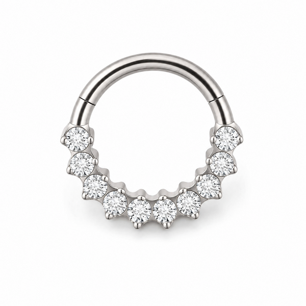 Anneau clicker argente 11 zircons blancs arc — miniature fond blanc