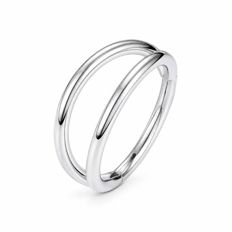 Anneau double clicker argente lisse minimaliste — miniature fond blanc