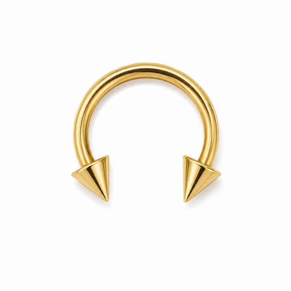Fer a cheval dore 2 spikes coniques petits — miniature fond blanc