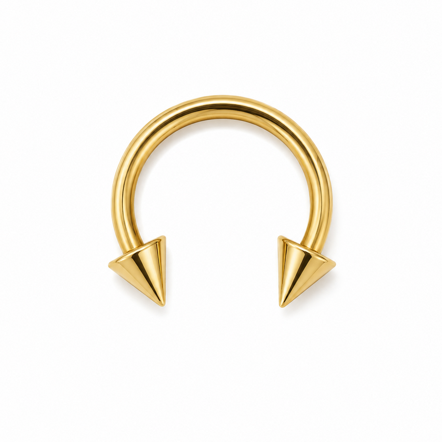 Fer a cheval dore 2 spikes coniques petits — miniature fond blanc