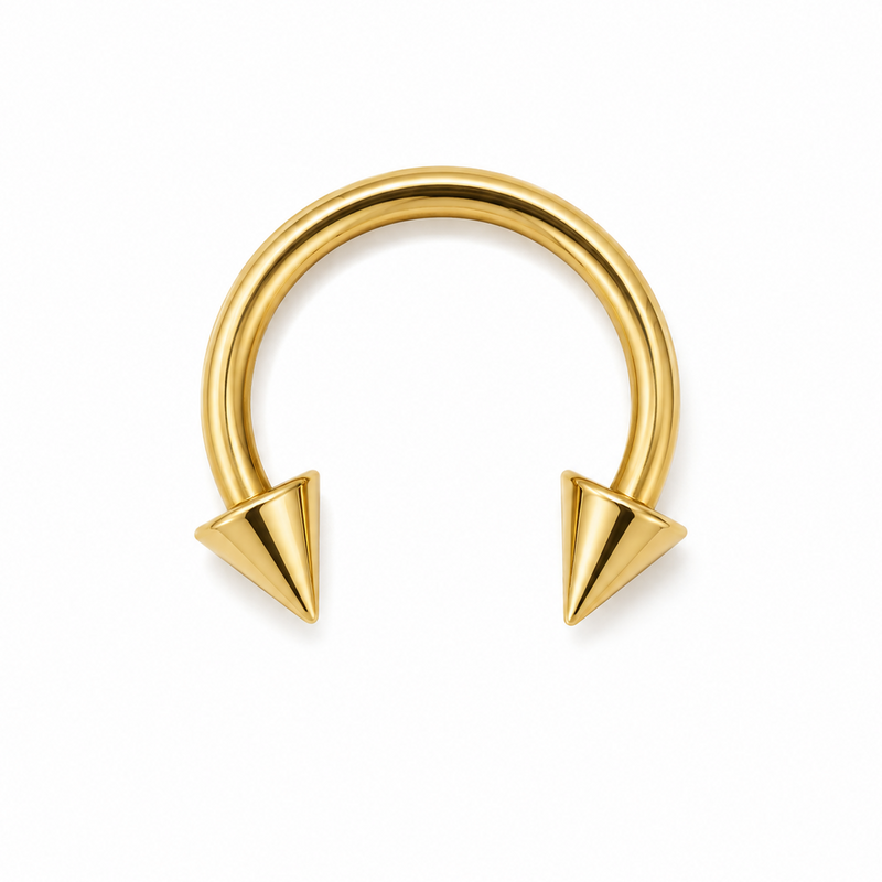 Fer a cheval dore 2 spikes coniques grands — miniature fond blanc