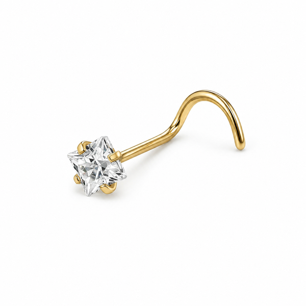 Clou en L dore zircon carre blanc griffes — miniature fond blanc