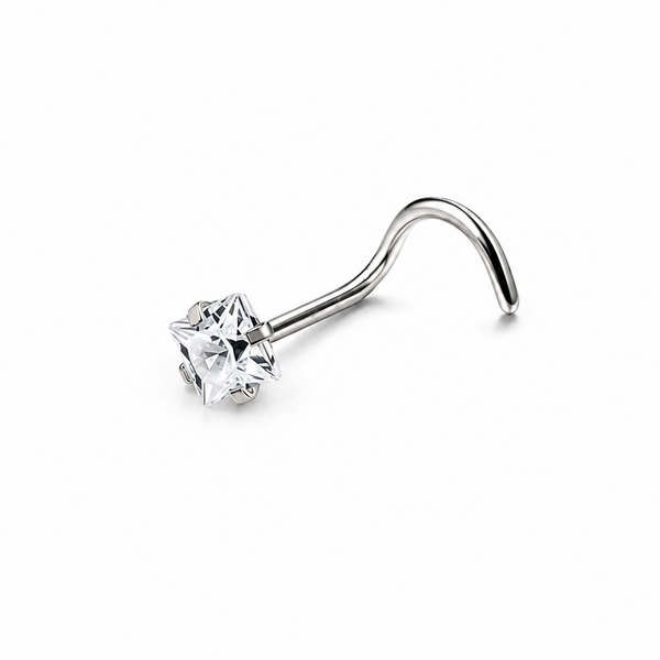 Clou en L argente zircon carre blanc griffes — miniature fond blanc
