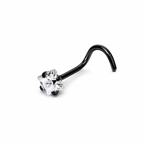 Clou en L noir zircon carre blanc griffes — miniature fond blanc