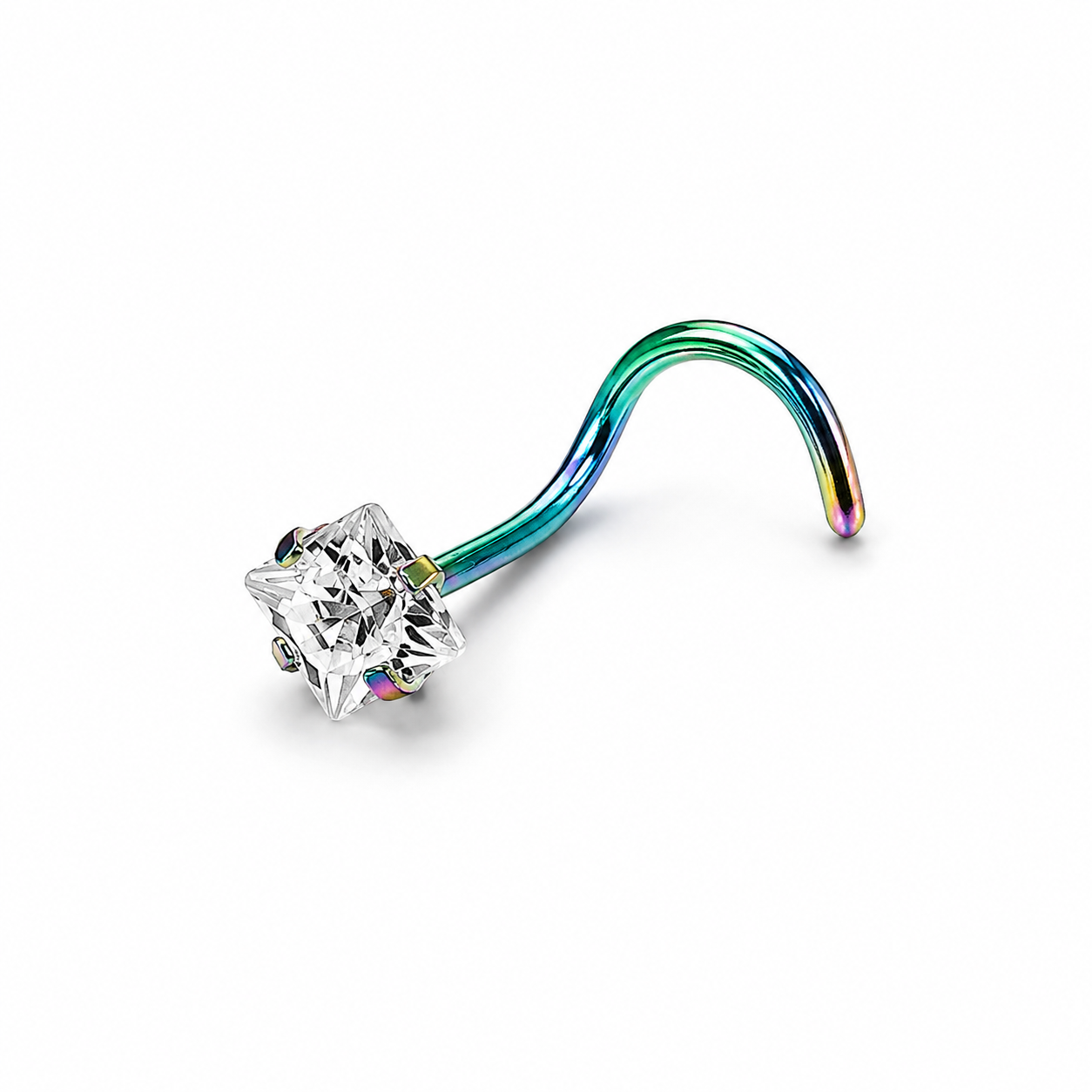 Clou en L irise multicolore zircon carre blanc griffes — miniature fond blanc