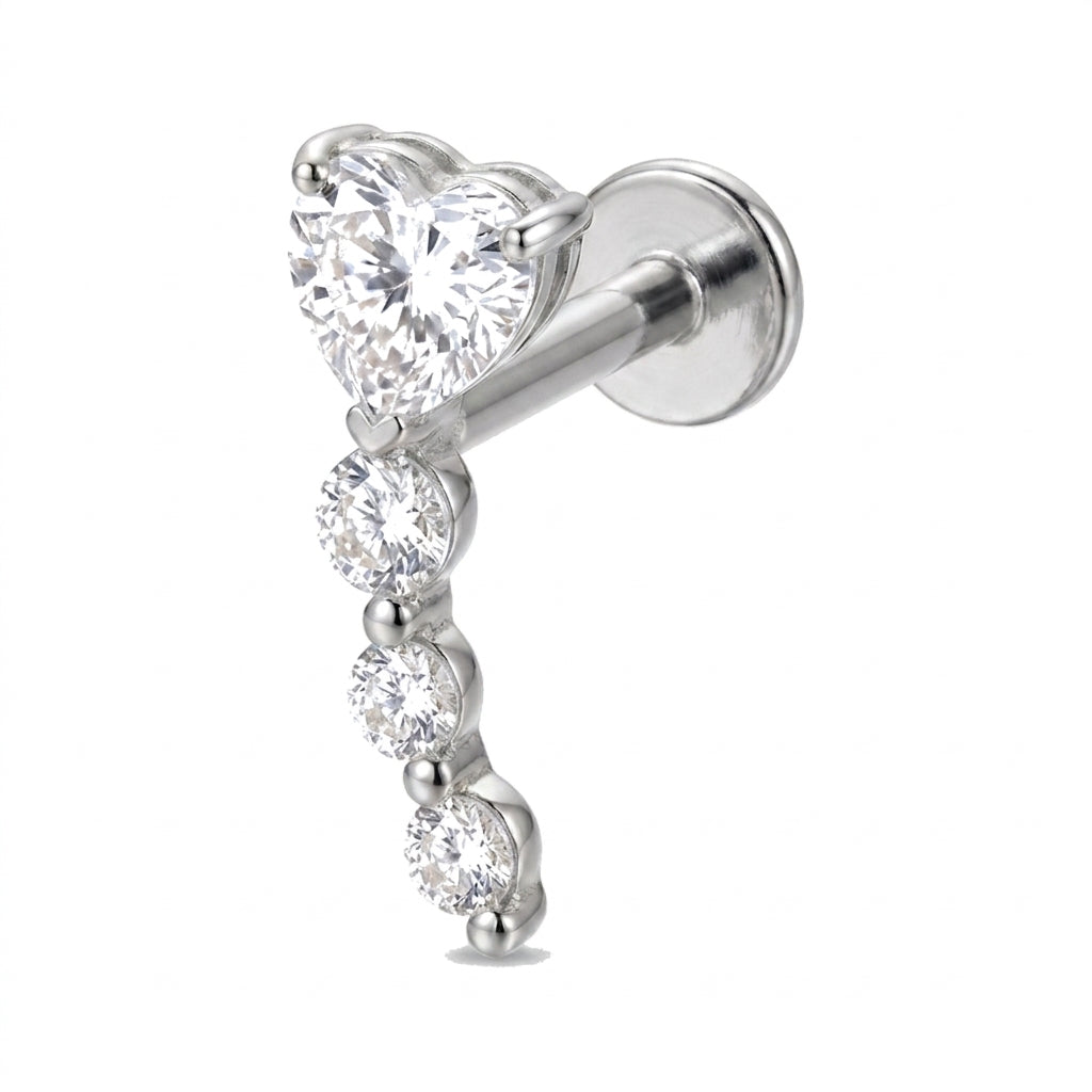 Piercing Tragus Labret Doré Cœur Zircon & Cascade - vue 3