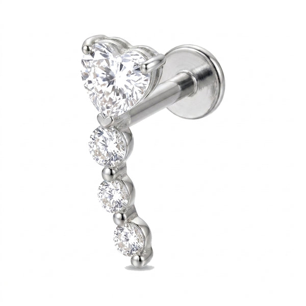 Piercing Tragus Labret Doré Cœur Zircon & Cascade - vue 3