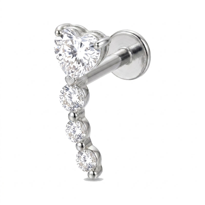 Piercing Tragus Labret Doré Cœur Zircon & Cascade - vue 3