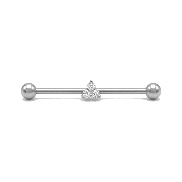 Piercing industriel barre argentée, motif triangle de zircones violett - vue 4