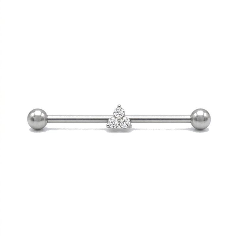 Piercing industriel barre argentée, motif triangle de zircones violett - vue 4