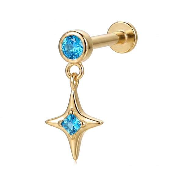 Piercing Hélix Labret Doré Pendentif Étoile Zircons Scintillants - vue 3