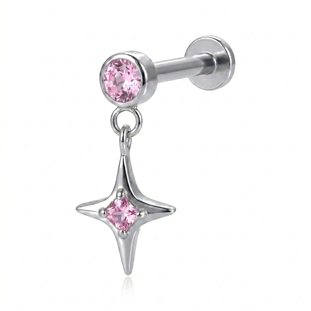 Piercing Hélix Labret Doré Pendentif Étoile Zircons Scintillants - vue 11