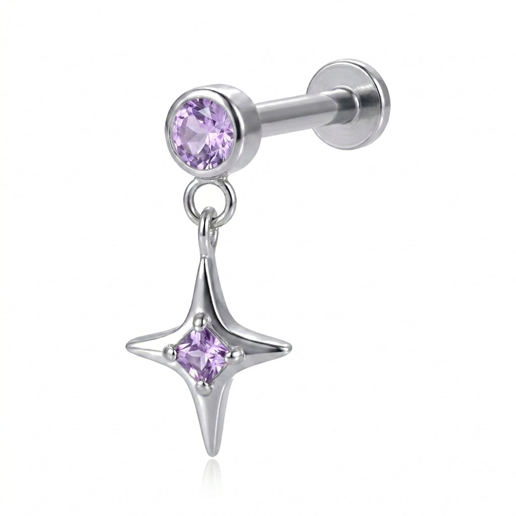 Piercing Hélix Labret Doré Pendentif Étoile Zircons Scintillants - vue 12