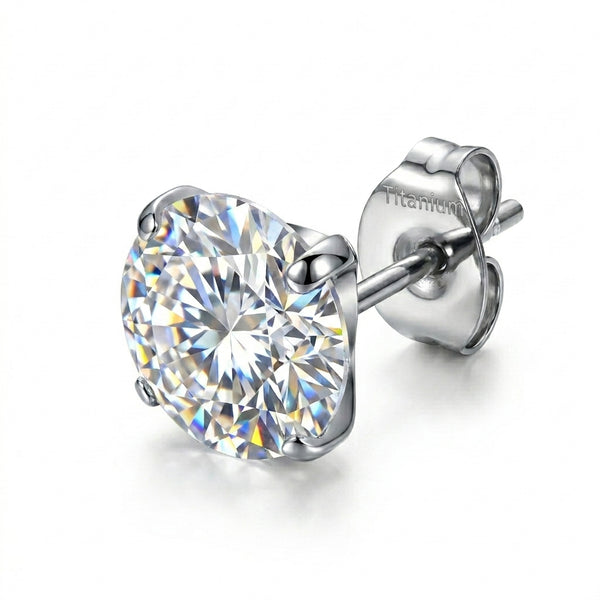 Puce d'oreille titane G23 zircon rond solitaire 4 griffes