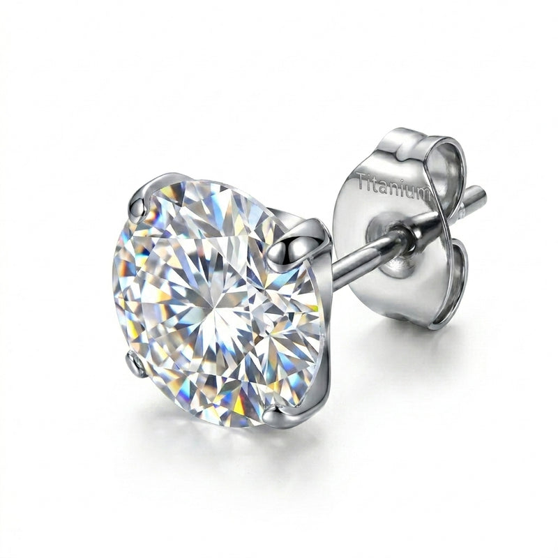 Puce d'oreille titane G23 zircon rond solitaire 4 griffes