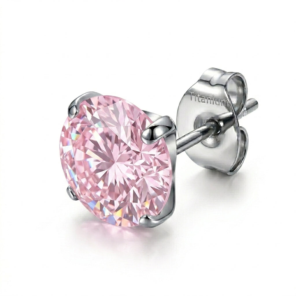 Puce d'oreille titane G23 zircon rond solitaire 4 griffes - vue 3